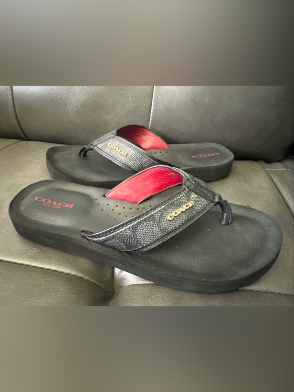 Coach Flip Flops Judy Signature Black US Size 6.5